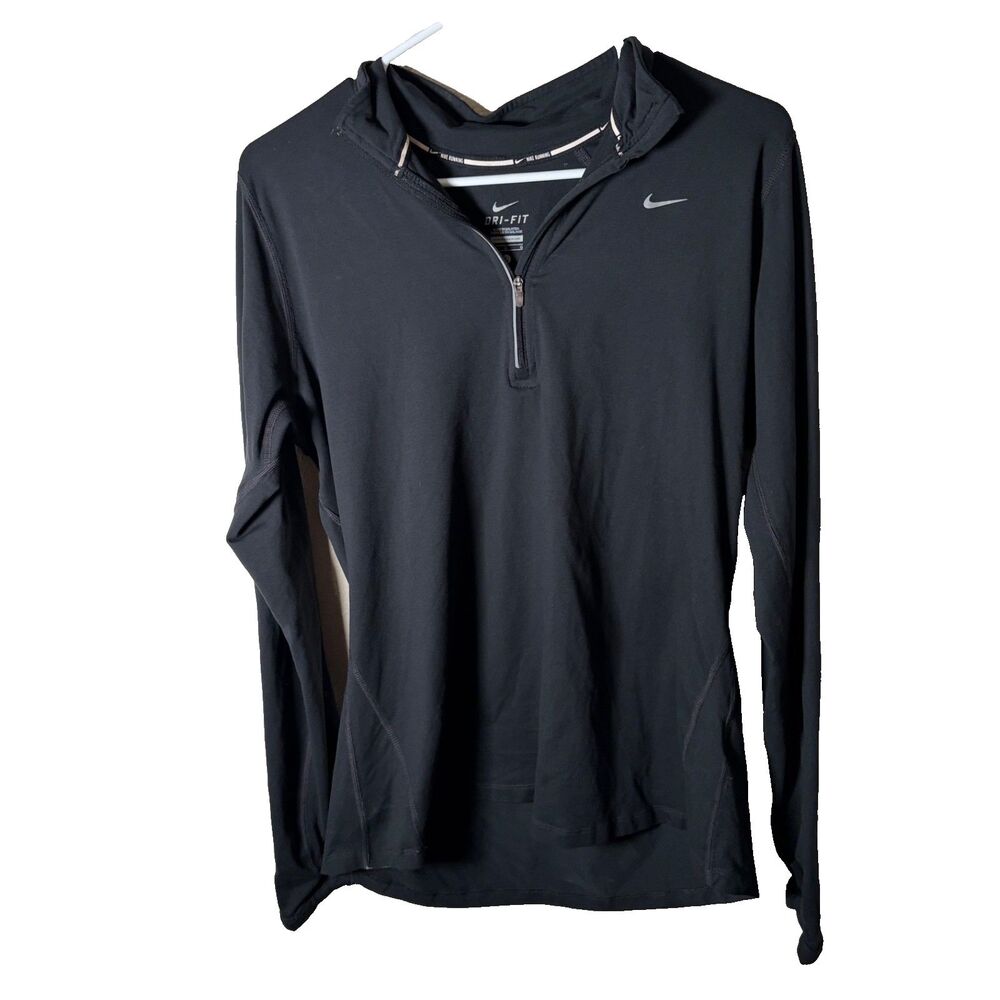 Nike Sweatshirt Women's Large Black 1/4 Zip Pullover Dri-Fit Running Active